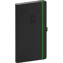 Kapesní diář Nox 2024, černý / zelený, 9 × 15,5 cm