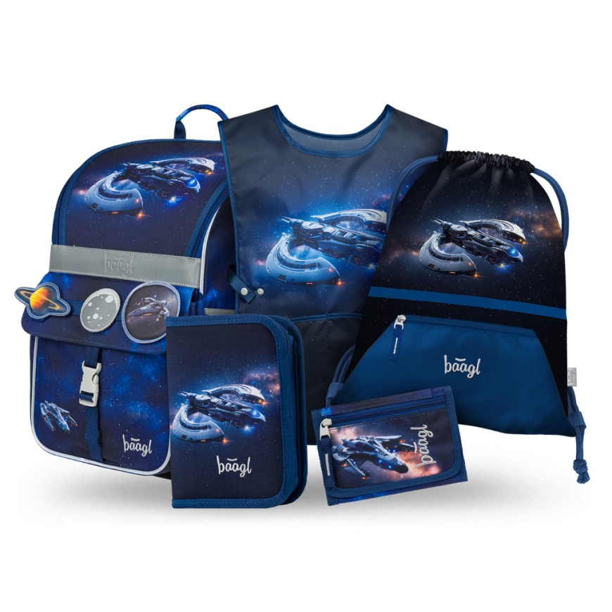 BAAGL SET 5 Zippy Vesmírná loď: aktovka, penál, sáček, zástěra, peněženka BAAGL SET 5 Zippy Vesmírná loď: aktovka, penál, sáček, zástěra, peněženka