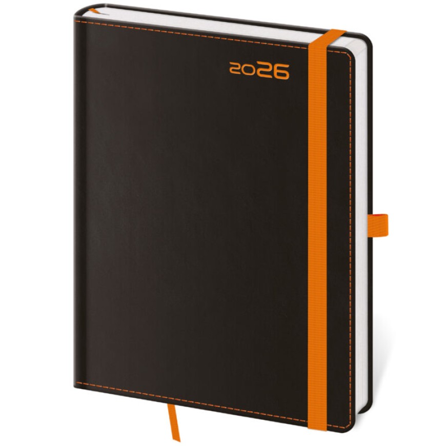 Týdenní diář A5 Black Orange s poutkem
