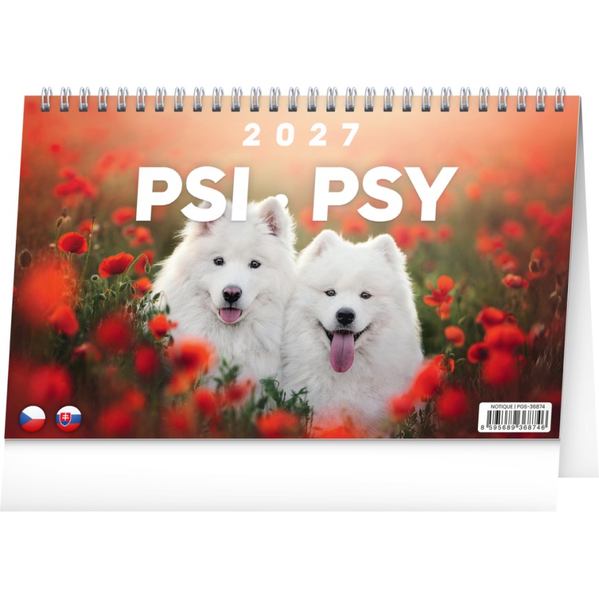 NOTIQUE Stolní kalendář Psi – Psy CZ/SK 2027, 23,1 x 14,5 cm
