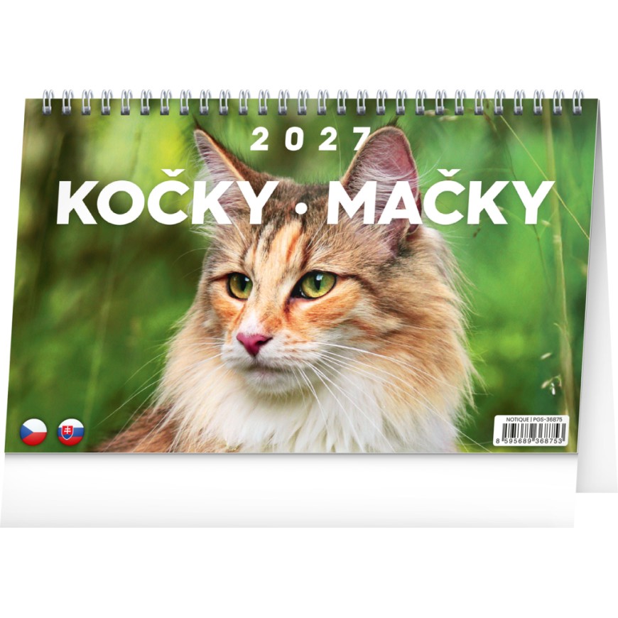 NOTIQUE Stolní kalendář Kočky – Mačky CZ/SK 2027, 23,1 x 14,5 cm