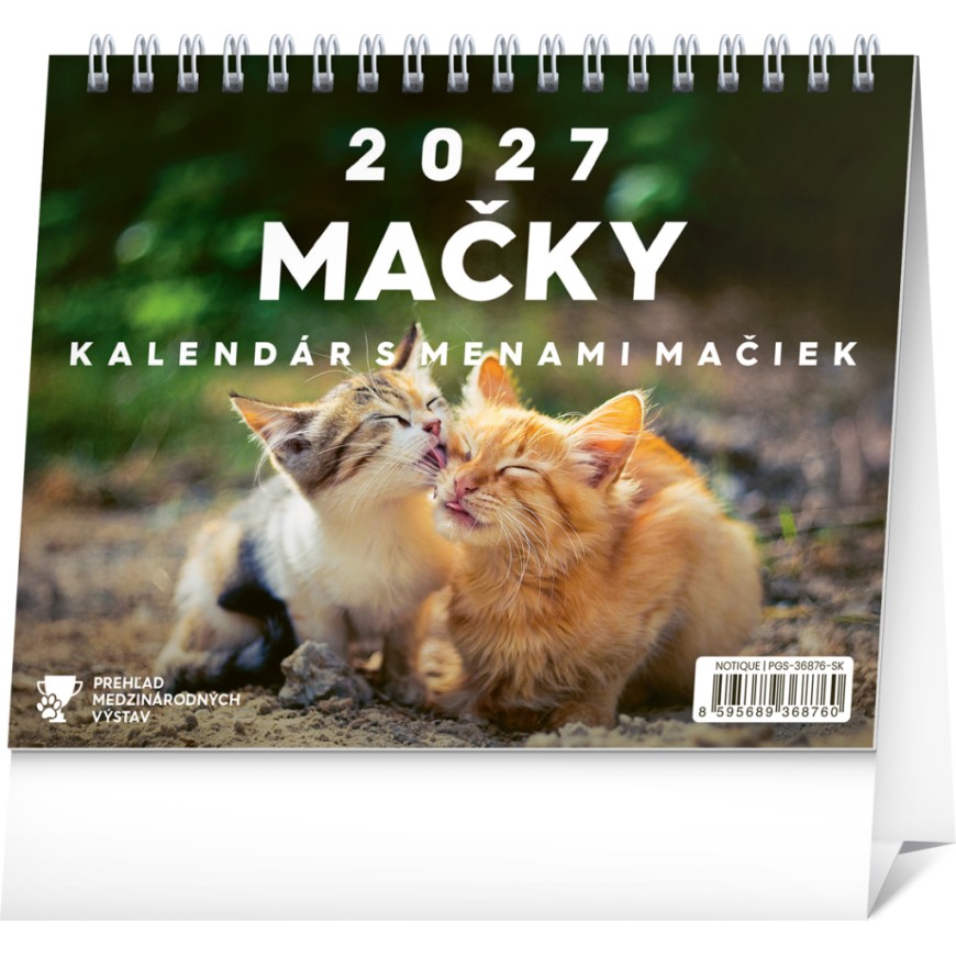 NOTIQUE Stolový kalendár Mačky – s menami mačiek 2027, 16,5 x 13 cm