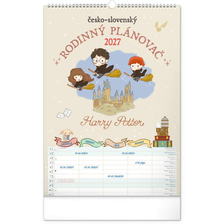 NOTIQUE Nástěnný kalendář Rodinný plánovací Harry Potter XL 2027, 33 x 46 cm